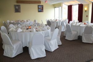 room tables set up for wedding
