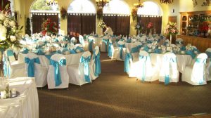 white and blue table dressings
